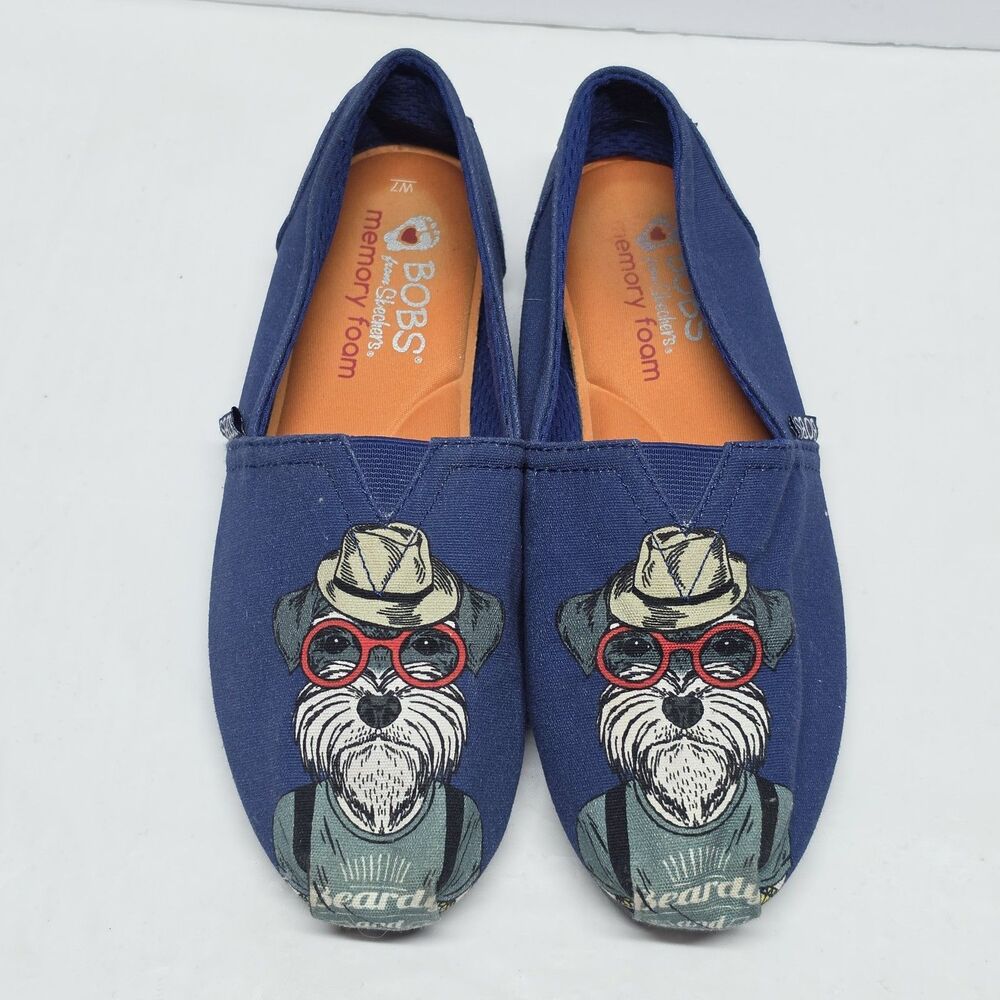 Bobs Dog Hipster DOG Navy Canvas Loafers Slip On Shoes Women's 7 Skechers